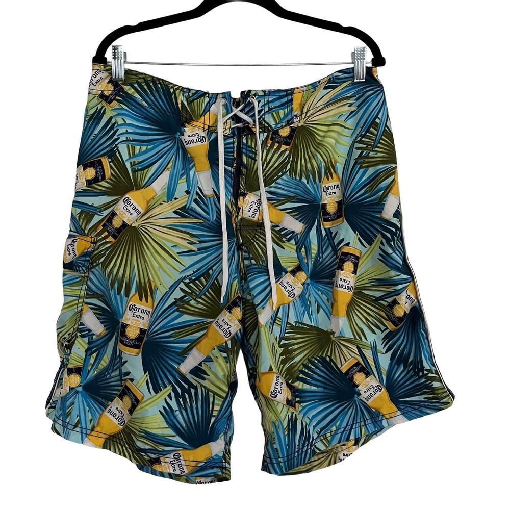 Corona Extra Men's Board Shorts Swim‎ Trunks Size 36 Beer Logo Drawstring Beach